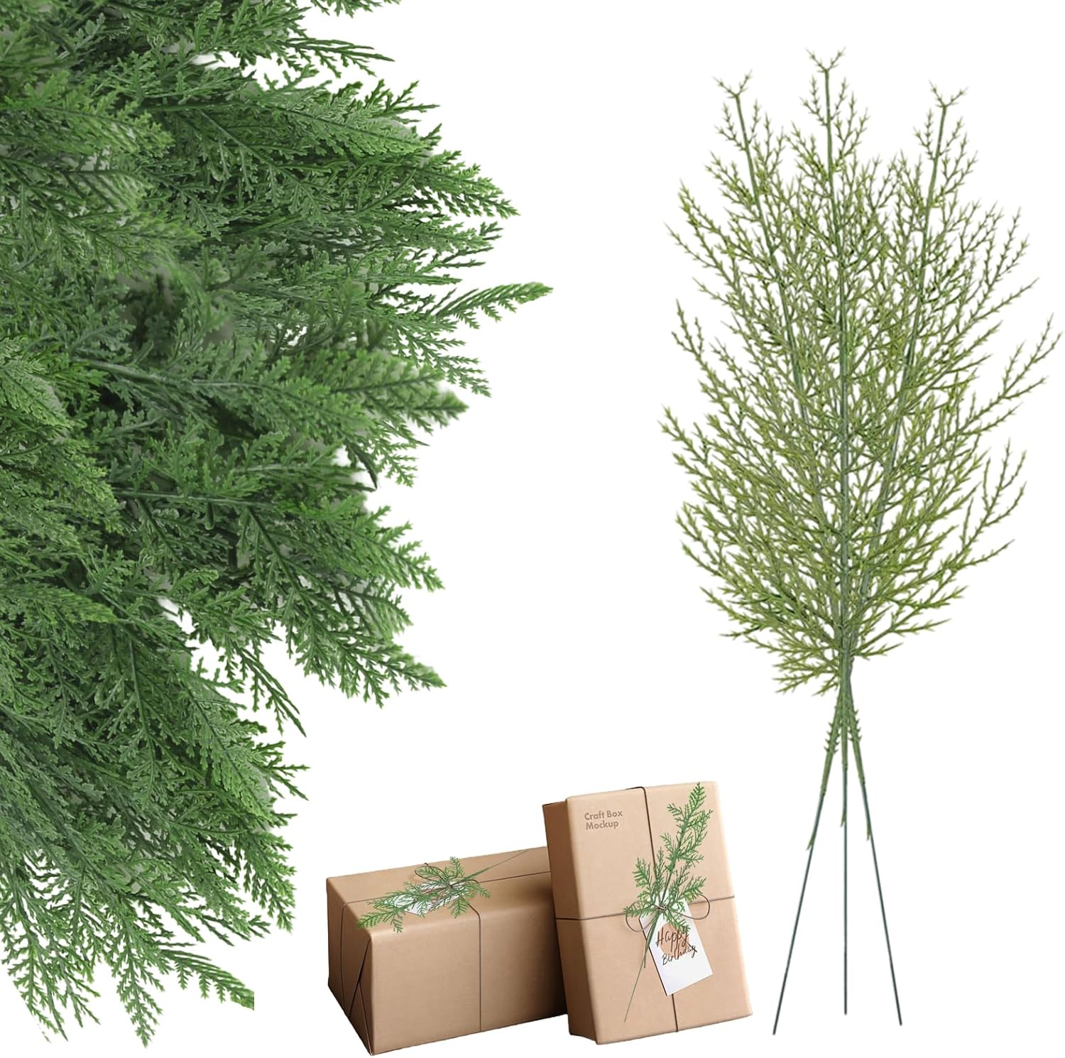 YUE QIN Pack of 50 Artificial Fir Branches, Like Real Green Artificial Pine Branches, 11 Inch Scatter Decoration, Christmas, Pine Leaves Branches, Reusable for Garland, Wreath, Christmas Decoration
