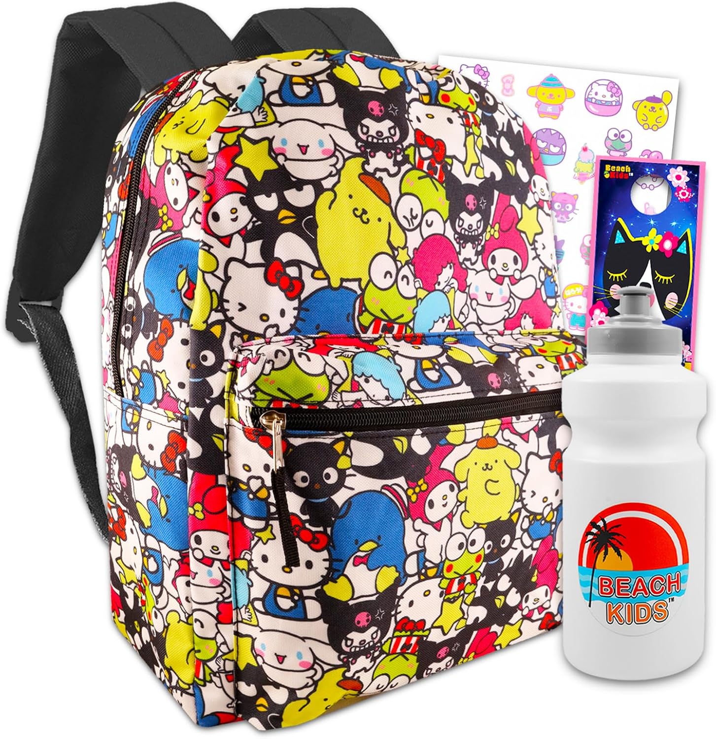 Hello Kitty and Friends Backpack for Girls - Bundle with 16” My Melody, Kuromi, Keroppi Backpack with Front Pocket Plus Stickers, Water Bottle, More | Hello Kitty and Friends Bag for School
