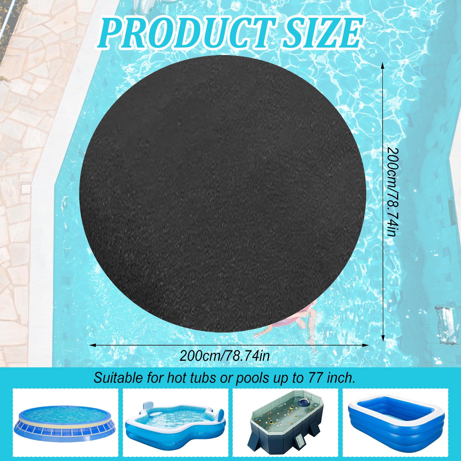 Alfombrilla redonda de 200 cm, antideslizante e impermeable, redonda, para protección del suelo de la piscina, antideslizante