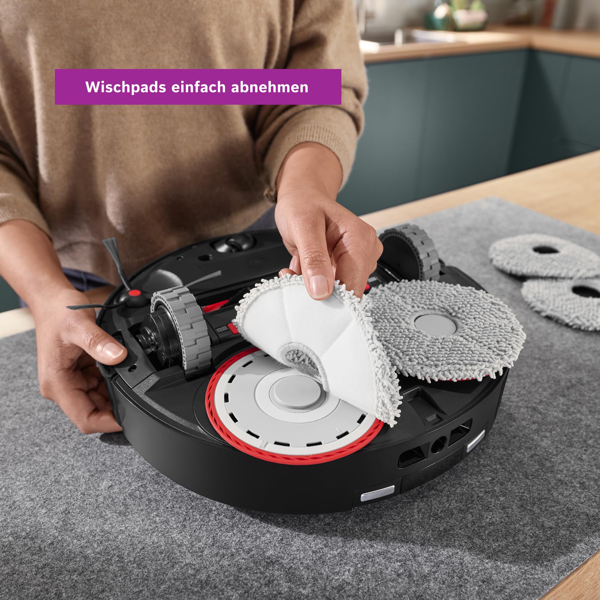 Bosch Wischpads BHZRMP3 für Spotless Max und Spotless Max Cam Saugroboter, effektive Nassreinigung auf verschiedenen Hartböden Dank rotierender Wischpads, Set mit 2 x 2 Stück