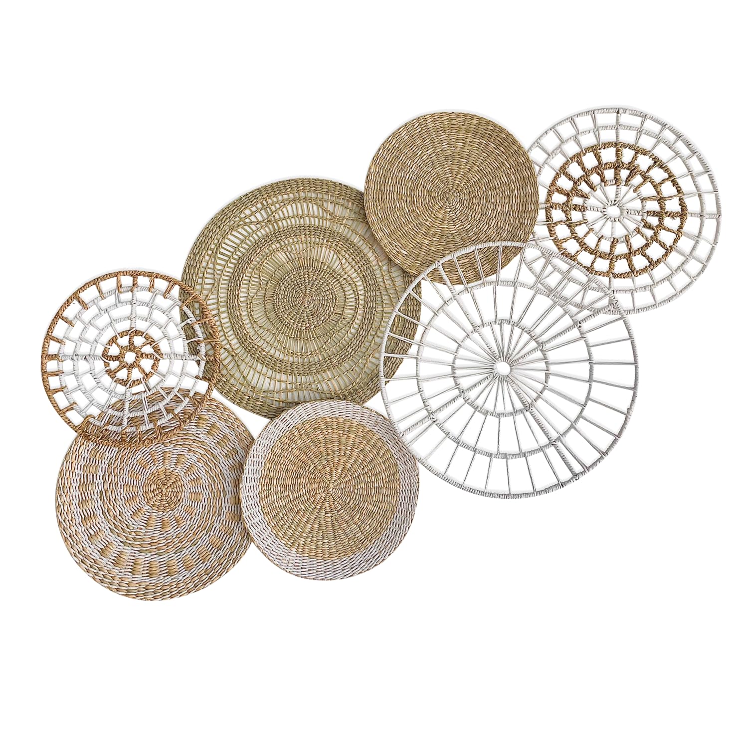 Suchubu Wall Baskets Decor Boho Flat, Boho Basket Wall Decor Set of 7, Woven Basket Wall Decor, Wicker Rattan Wall Basket, Small Wall Basket Decor, Basket For Wall Decor, Wall Decor Basket