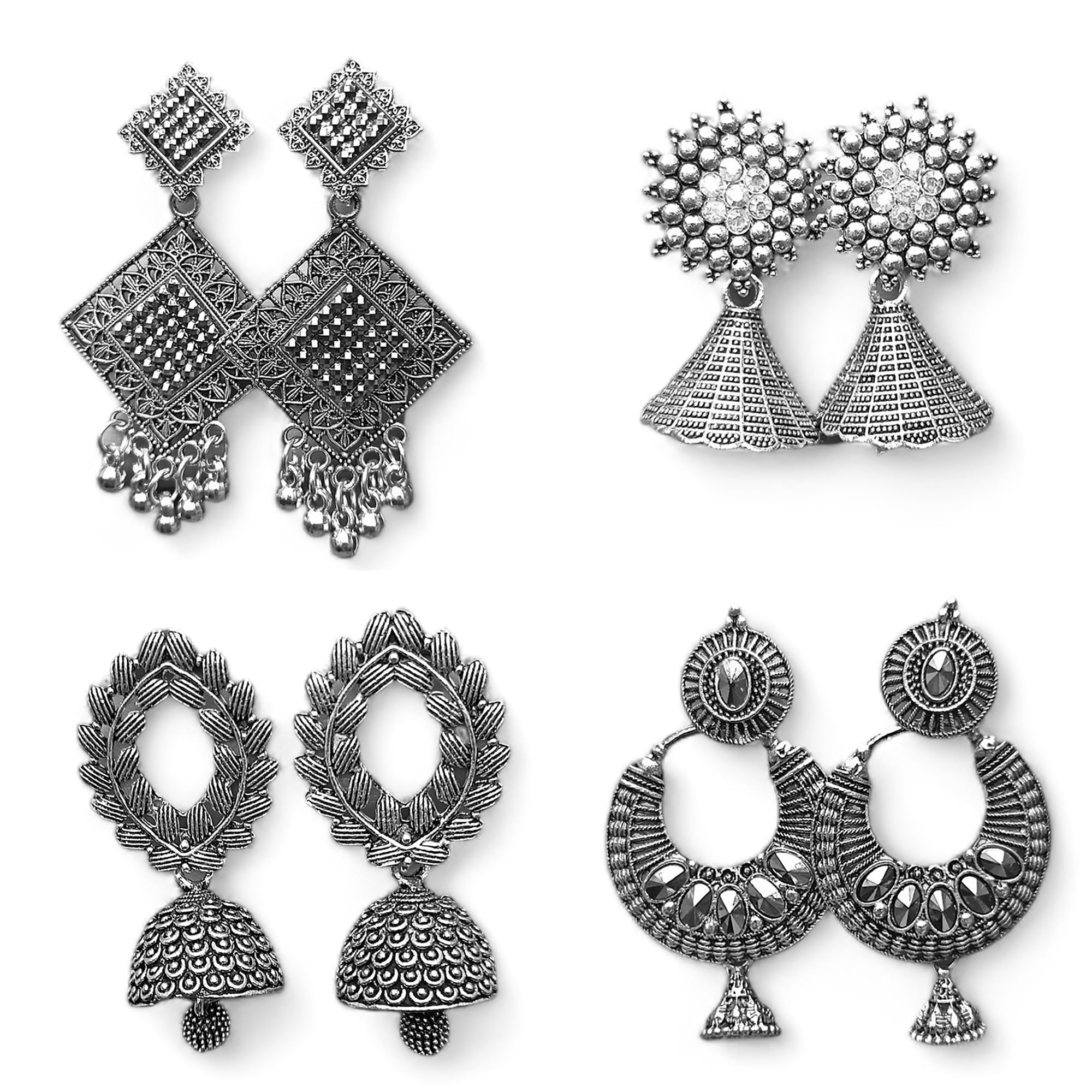 Aadvik Collections Jewellery Afghani Oxidised Silver Jhumka earrings for Girls and Women Mrdium size | earring Combo Pack of 4 | Silver Color (Combo 8) (B0D79TC762) Amazon Price History, Amazon Price Tracker