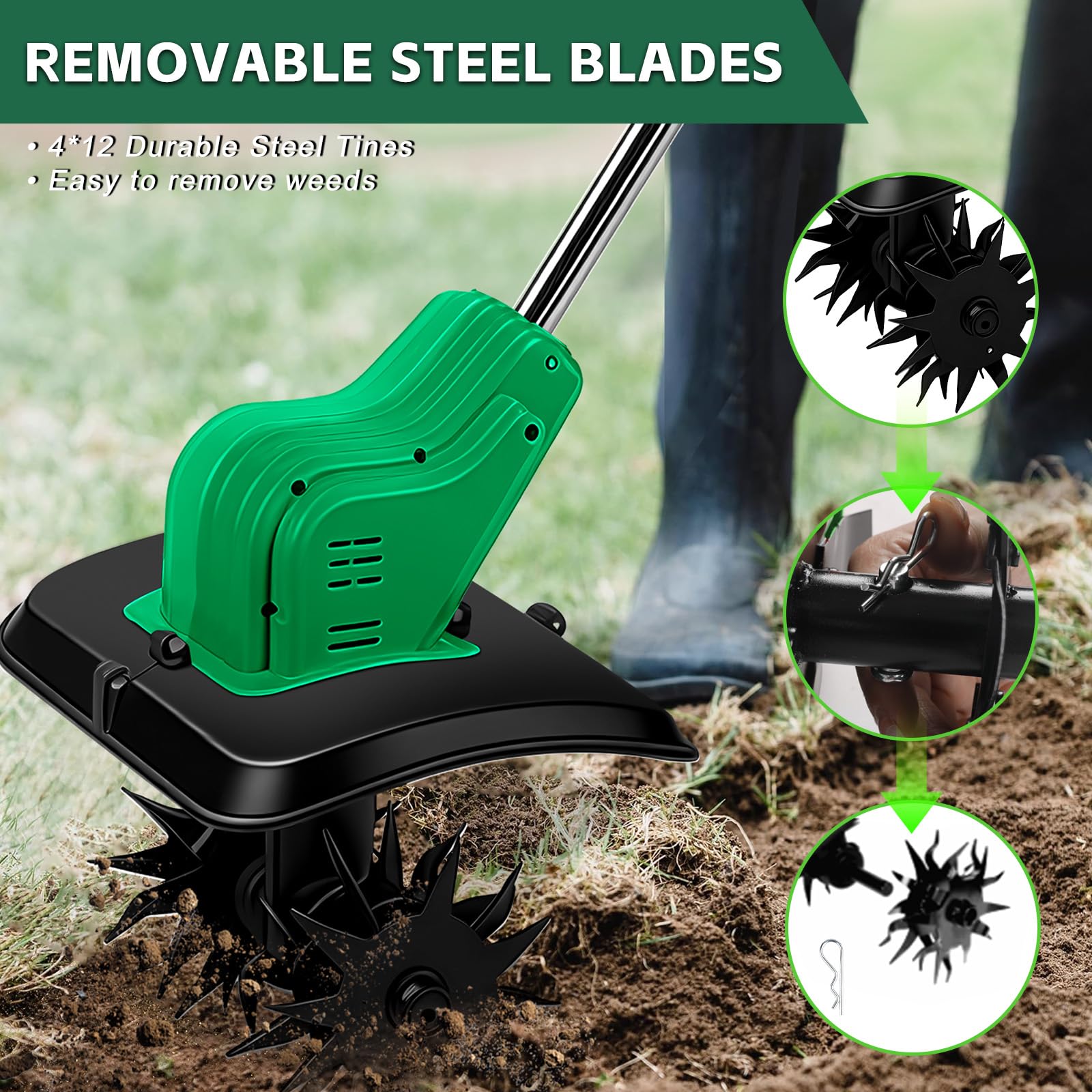 Akku-Bodenhacke für Makita 18V Akku, 650W Faltbar Gartenfräse Elektrisch, Bürstenloser Motor, 300 U/Min Geschwindigkeit, 16CM Arbeitstiefe und 30CM Arbeitsbreite (Ohne Akku)