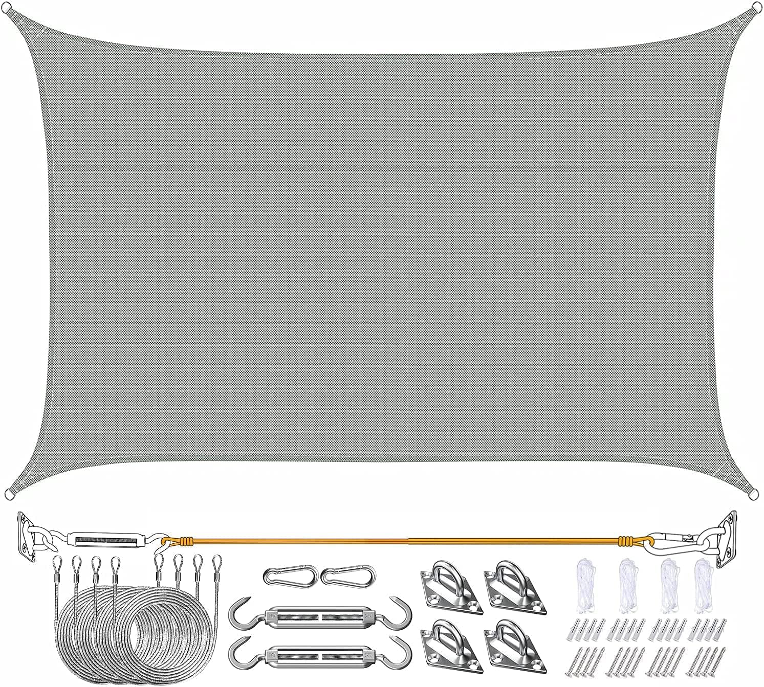 OKJ Original Rectangle Sun Shade Sail with Fixing Kit, Sun Sail Anti-UV Wear-resistance & Waterproof Outdoor Garden Patio Yard Party, Sun Shade Sail Awning Canopy With Rope (4 x 6 Meter,Gray)