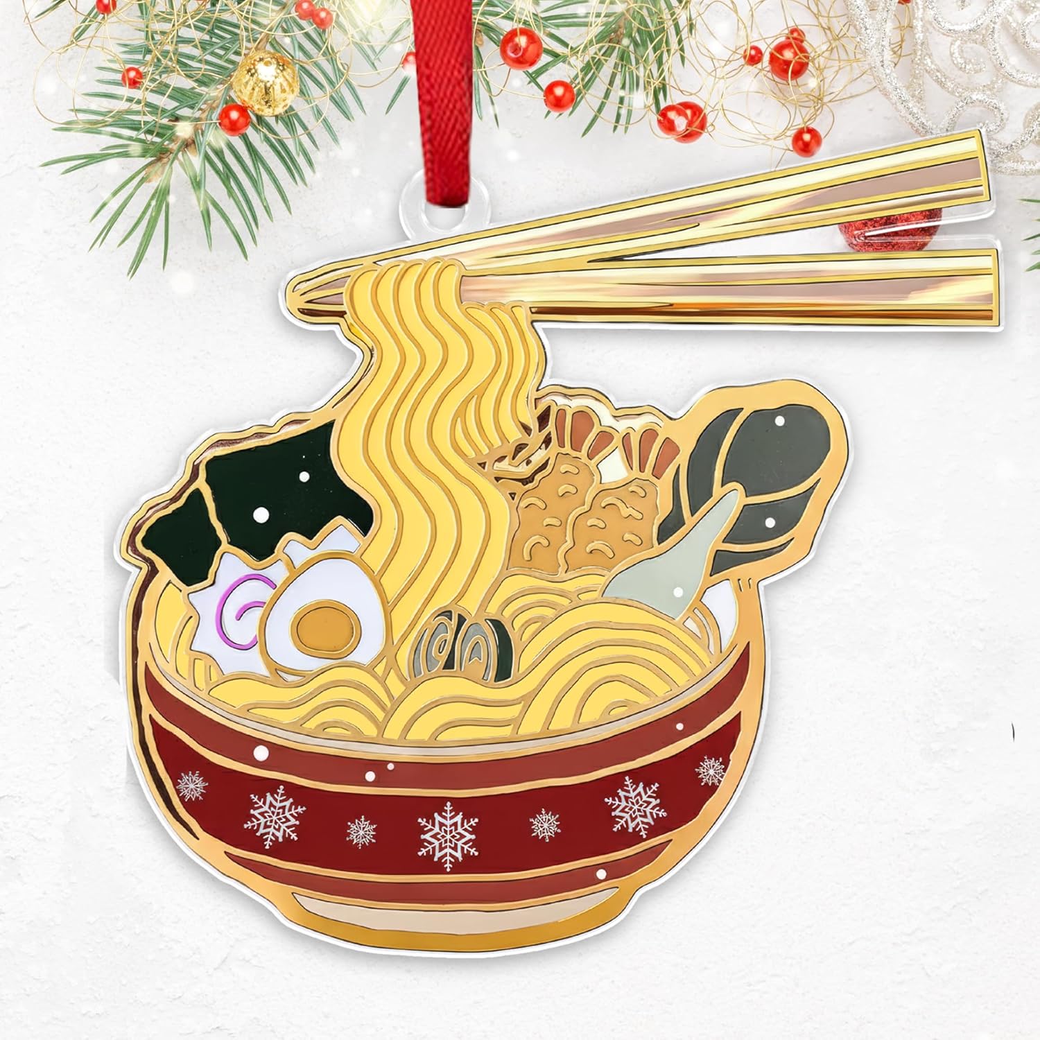 Ramen Christmas Ornament – Funny Ramen Ornament for Christmas Tree, Japanese Ornaments 2025, Acrylic Noodle Ornaments, Japanese Food Gift for Travelers, Friends, Boys, Girls