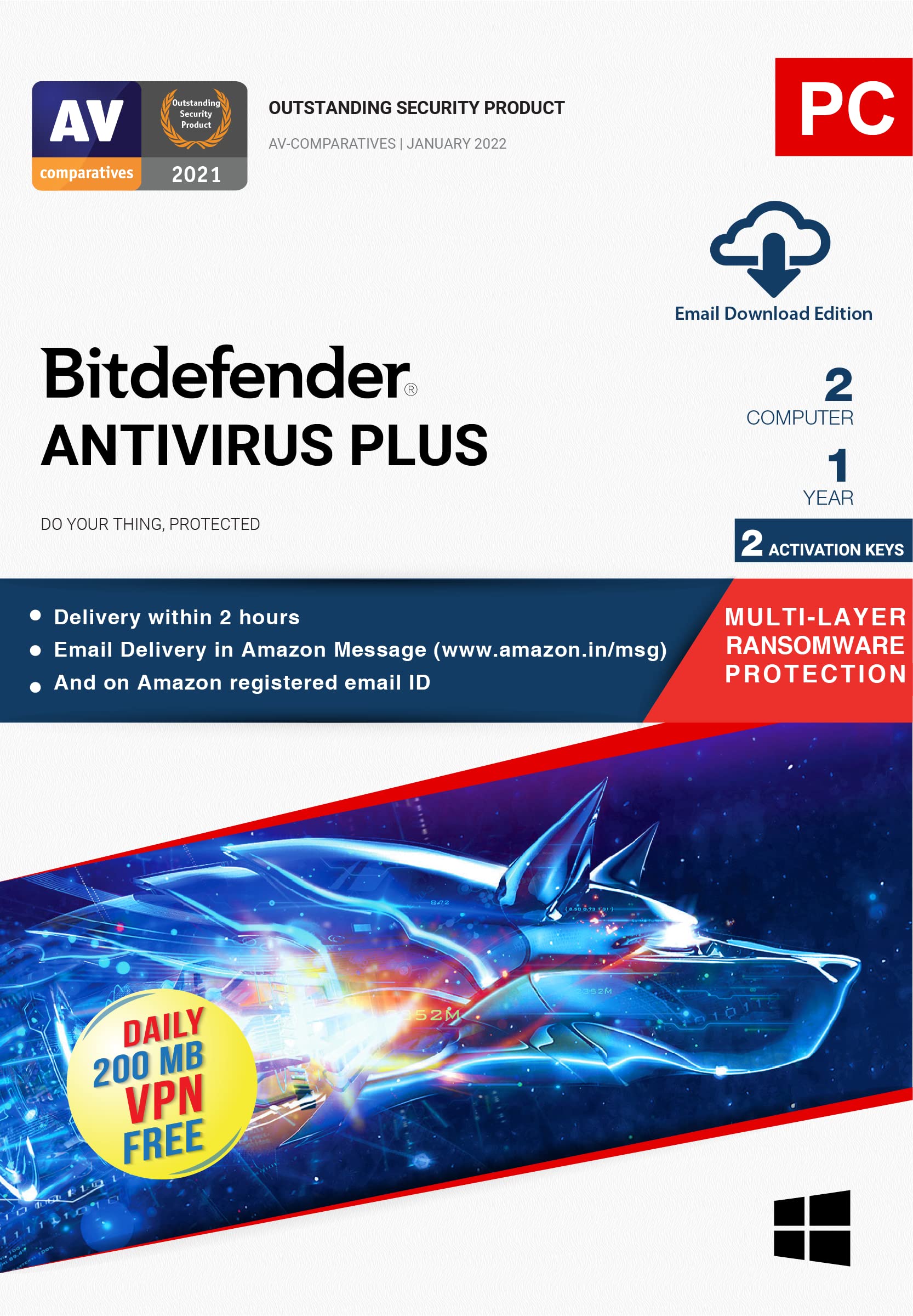 BitDefender Antivirus Plus 2 User (2 Split Key) 1 Year Latest Version (Windows) (Email Delivery in 2 hours- No CD) (B07PXW9H51) Amazon Price History, Amazon Price Tracker
