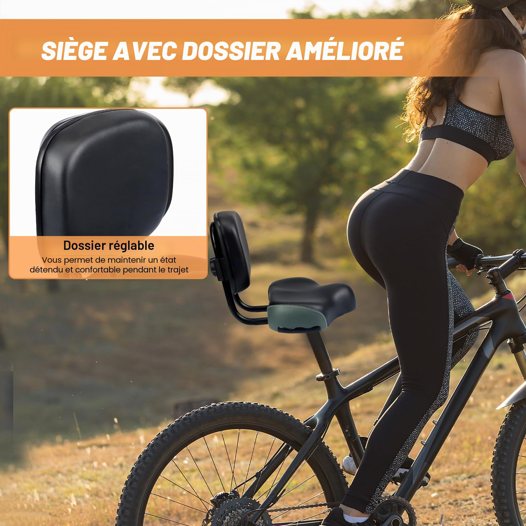 MEGHNA Dossier Selle de vélo avec dossier surdimensionné Selle souple confortable avec coussin en polyuréthane