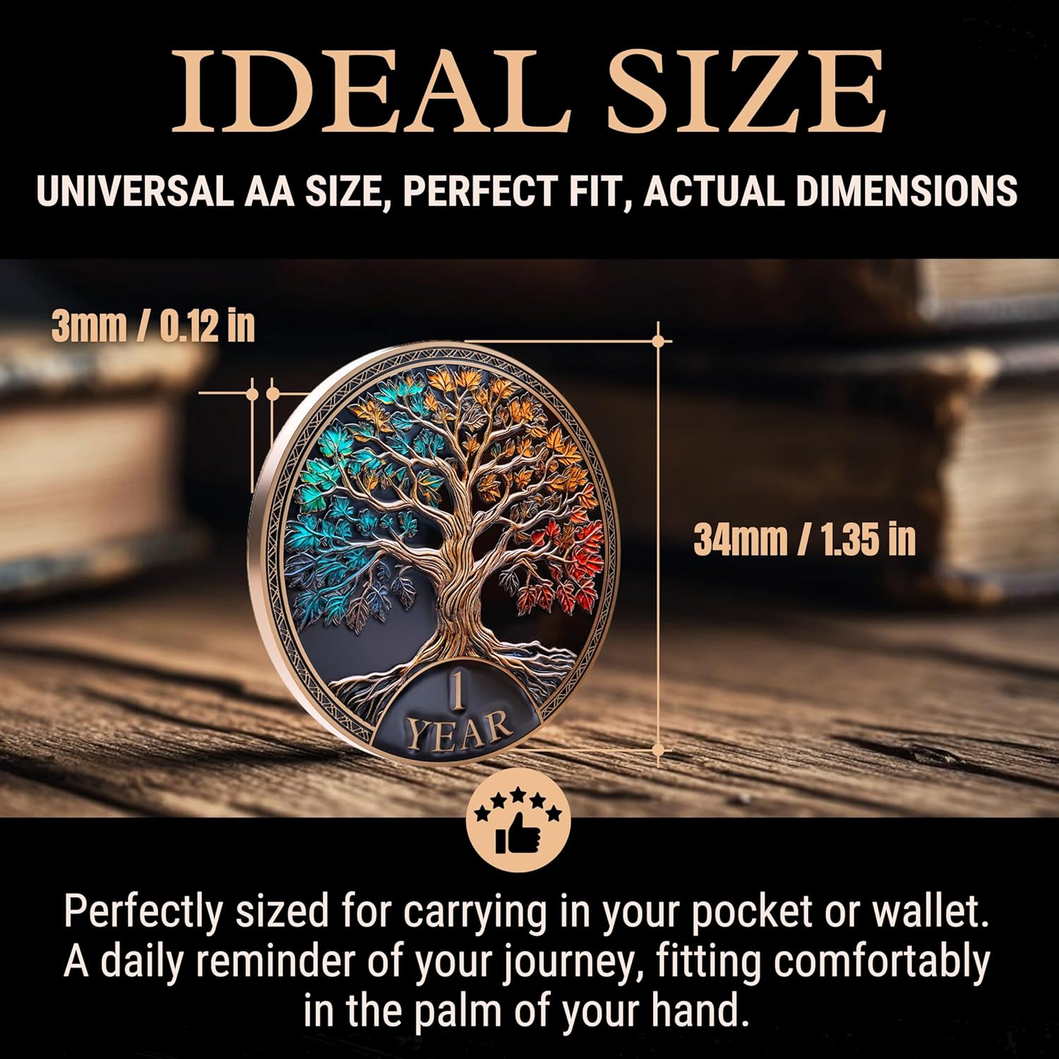 1 Year Sobriety Coin Tree of Life Gift Set | Anniversary Sobriety Gifts for Men & Women | AA Coins and Medallions with Token Capsule, Stand & Card | 3D Texture, Recovery AA Chips - Image 6