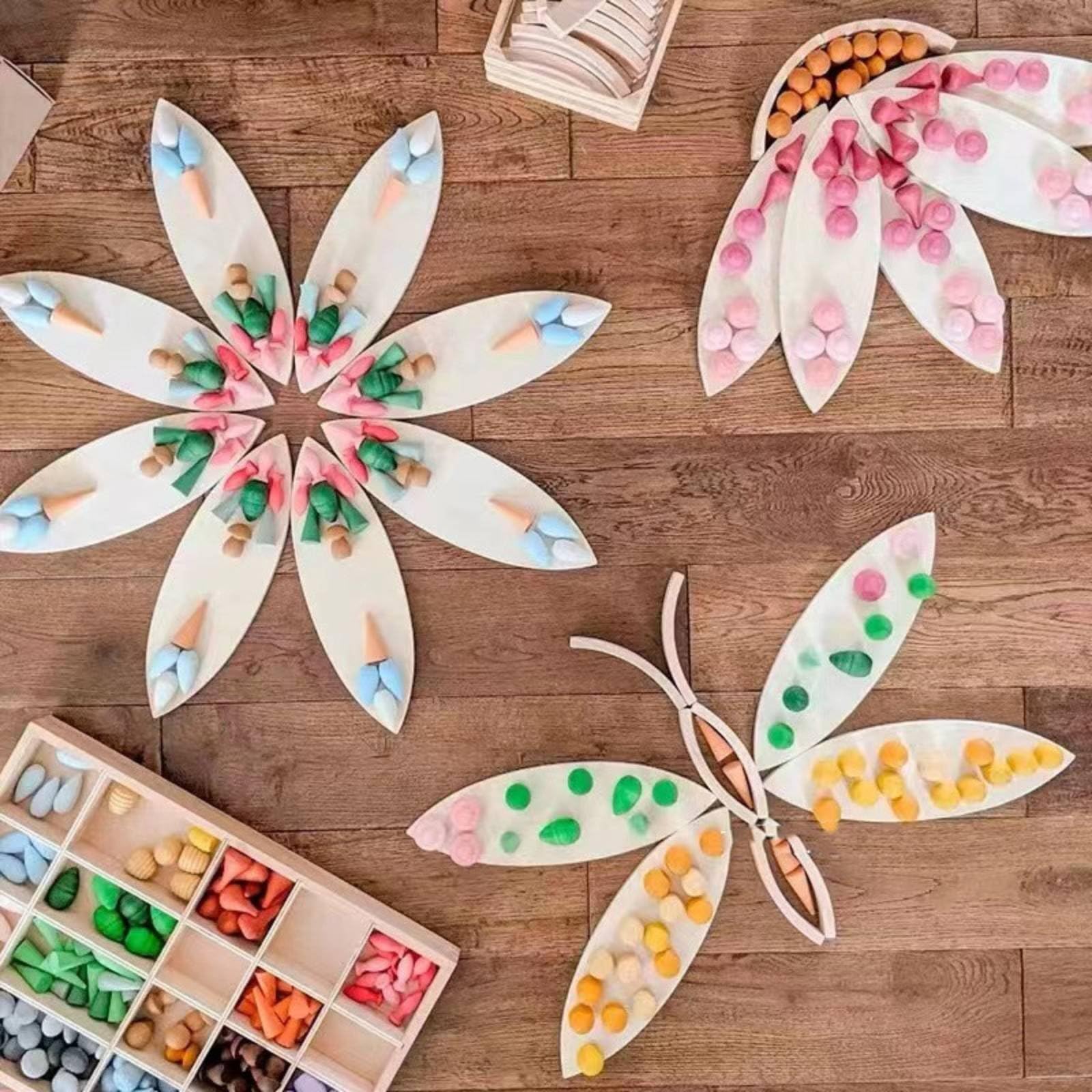 Blocchi Petali in Legno Educativi Bambini Gioco Costruzioni Mattoncini Stacking Set Creativo Materiale con Finitura a Base d'Acqua Adatto a Asilo Scuola ’infanzia Casa Attività di Classe