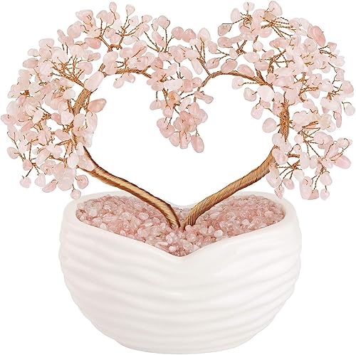 Miniatura 2 de Jovivi Paquete  2 artículos de adorno de bonsái de cristal de cuarzo rosa con forma de corazón de árbol del dinero con piedras preciosas curativas +