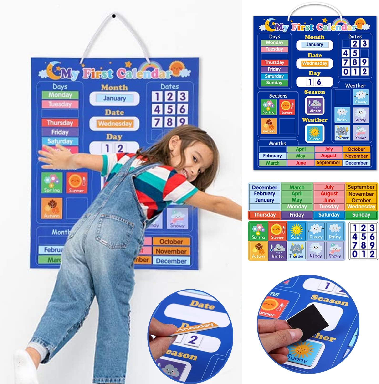 AM ANNA Kids Magnetic Calendar Learning Chart, My First Daily Magnetic Calendar Classroom Calendar Chart,Weather Station for Kids Preschool Learning Toys,Homeschool Supplies(My First Daily)