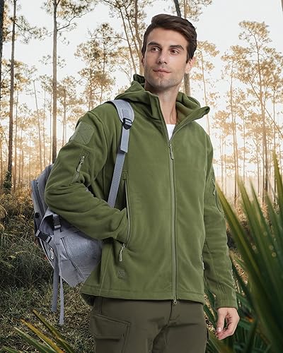 Miniatura 7 de MAGCOMSEN - Chaqueta de tela polar de diseño táctico militar con capucha para hombre, 6 bolsillos con cremallera, cálida para invierno