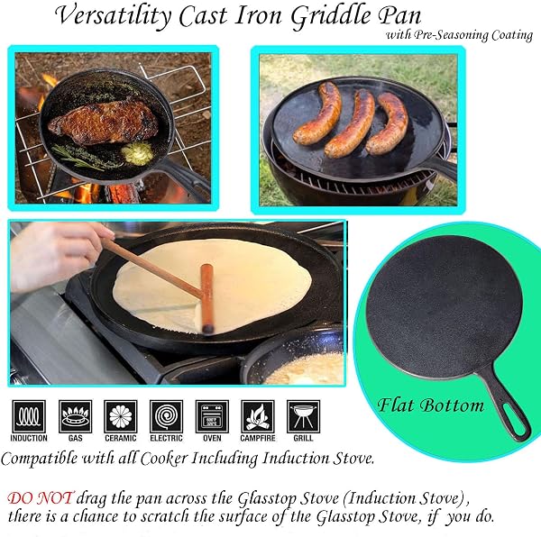 La Cuisine 28cm Tawa Roti Dosa Comale Crepe Pan Piastra per Pizza in Ghisa, Rivestimento Pre-Condimento, Adatto al Forno, Senza PFOA e PTFE - 4