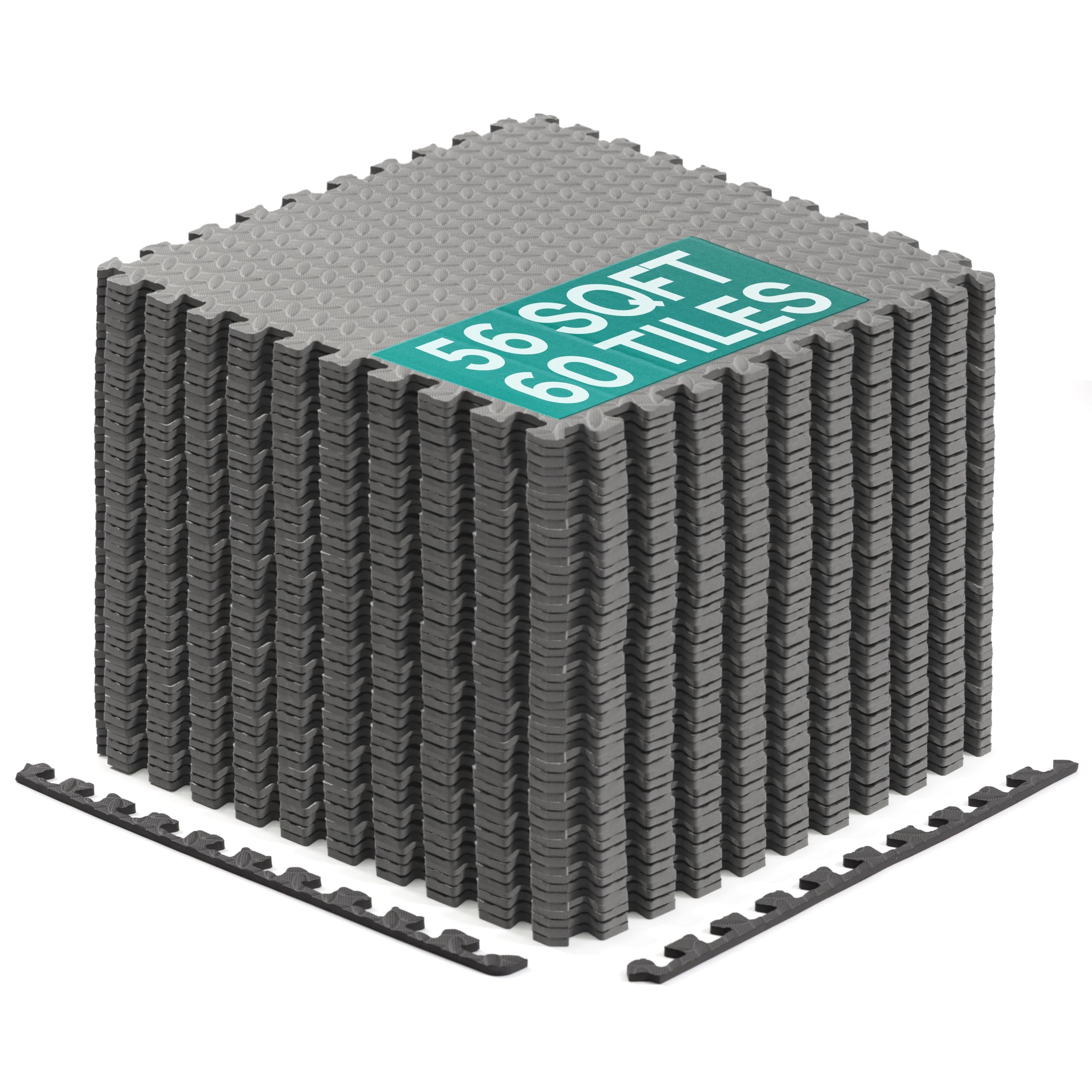 Yes4All EVA Interlocking Mats, Puzzle Floor Tiles, Foam Floor Padding with Border for Furniture, Home Space, Living Room, Garage 56 SQFT
