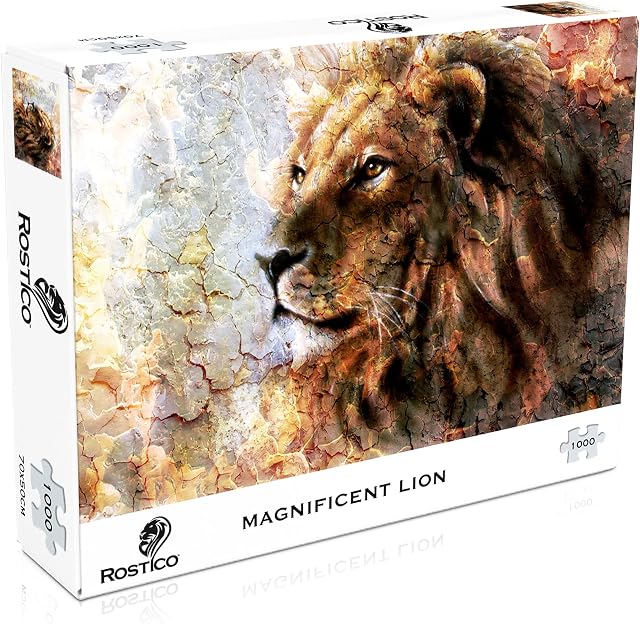 Rostico 1000 Piece Jigsaw Puzzle - Brain Teaser Game for Adults & Children - Educational Activities, Clear Animal Print - Thick & Durable Puzzle Board - Fun Magnificent Lion - 70x50cm