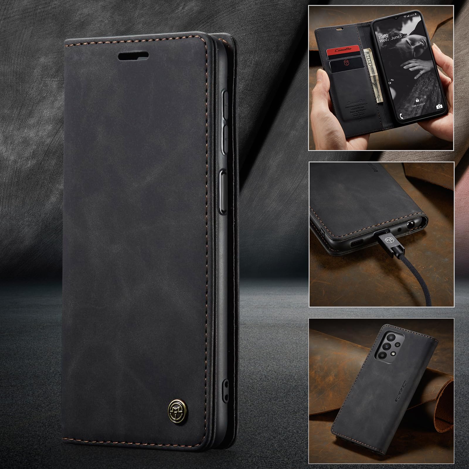 owlhold Cover per samsung A23/M23,Cover Samsung Galaxy A23/M23 Magnetica Portafoglio Flip[Antiurtoo][Cavalletto][Carta Fessura] Custodia Pelle per Samsung Galaxy A23/M23 -Nero