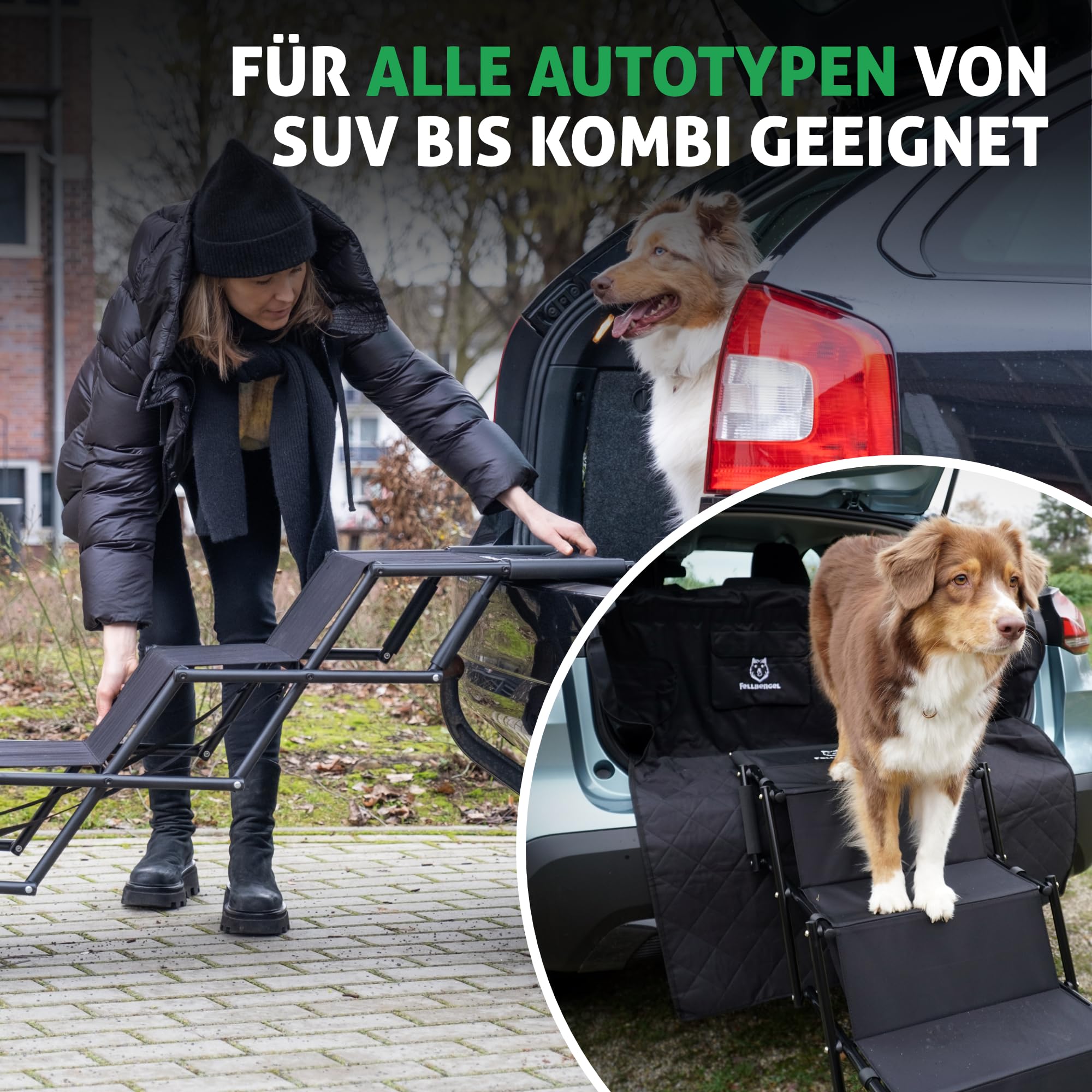 Hundetreppe Auto [mit einzigartiger Sicherheitsstufe] Hunderampe Auto klappbar - Einstiegshilfe Hund Auto - Hundetreppe große Hunde - Hundeleiter faltbar bis 60kg