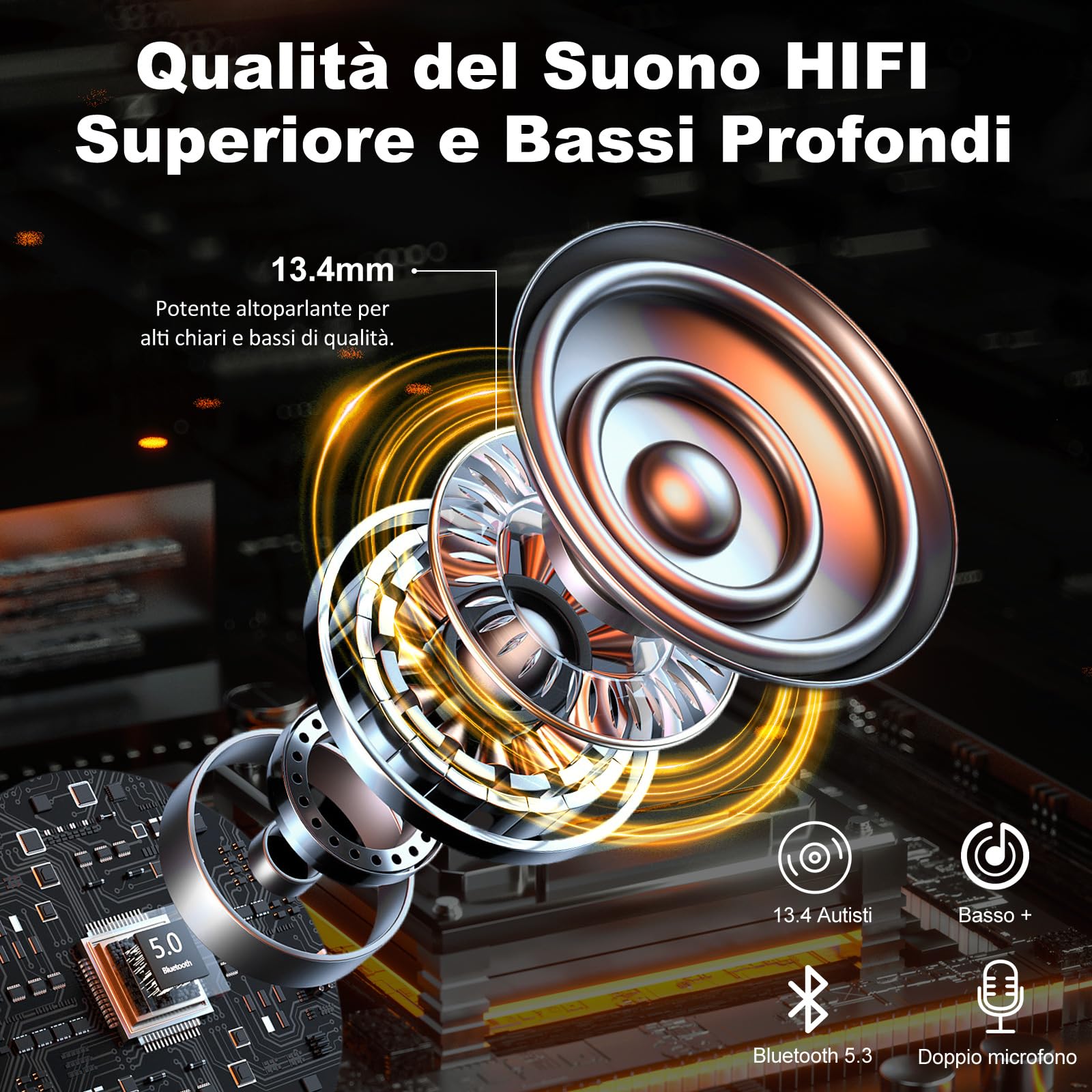 Cuffie Bluetooth 5.4, 2025 Auricolari Bluetooth Stereo HiFi, 40 Ore Mini Cuffiette Bluetooth con 4 ENC Cancellazione Rumorecon Mic,LED Display, IPX7 Impermeabili Cuffie Wireless per Androide/iOS, Nero