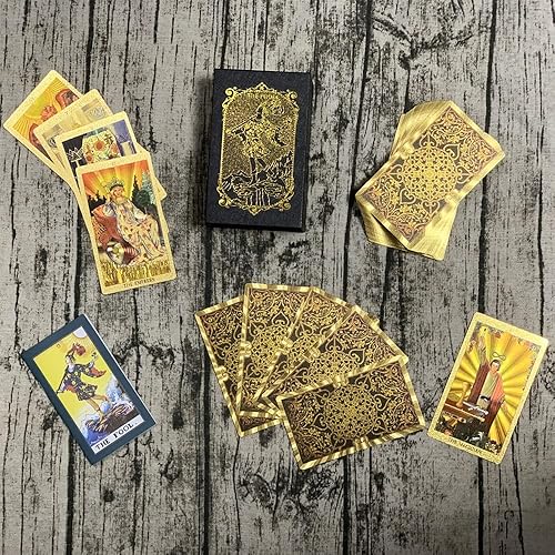 Miniatura 4 de SUNHHX Tarjetas de tarot, 78 cartas de tarot de PVC, impermeable, resistente a las arrugas, lámina dorada, cartas de tarot clásicas con libro de