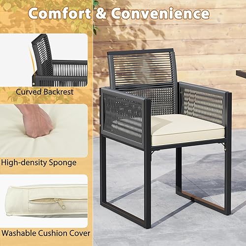 Miniatura 7 de Tangkula Juego de comedor de patio de 3 piezas, juego de bistró de mimbre de polietileno que ahorra espacio al aire libre con cojines, mesa superior