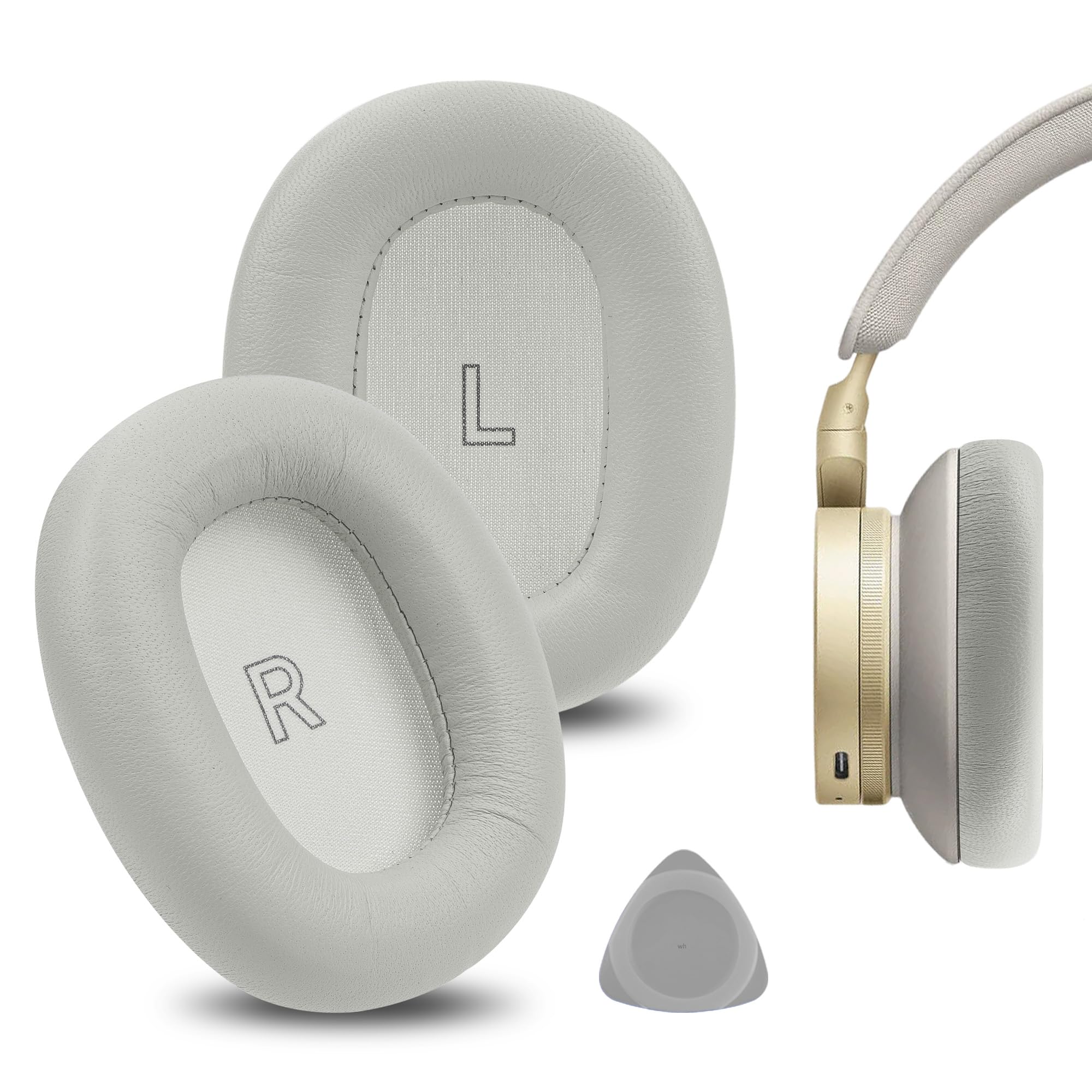 Geekria Elite - Cuscinetti auricolari di ricambio in pelle di pecora per cuffie Bang & Olufsen Beoplay H95, parti di riparazione (grigio)