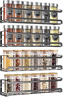 FOTINOR Spice Racks Organizer with 4 Tiers, Kitchen Cabinet, Spice Rack with Self-Adhesive Stick, Wall Mounted Spice Rack for Kitchen and Cabinet, Spice Storage