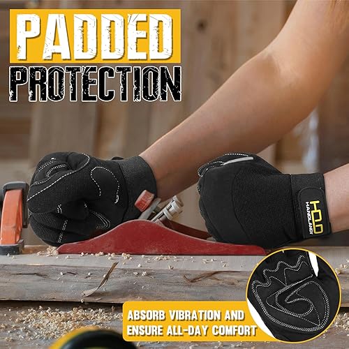 Vista 39 de HANDLANDY - Guantes de trabajo para hombres y mujeres, guantes de trabajo de mecánico utilitario para pantalla táctil, guantes de trabajo flexibles