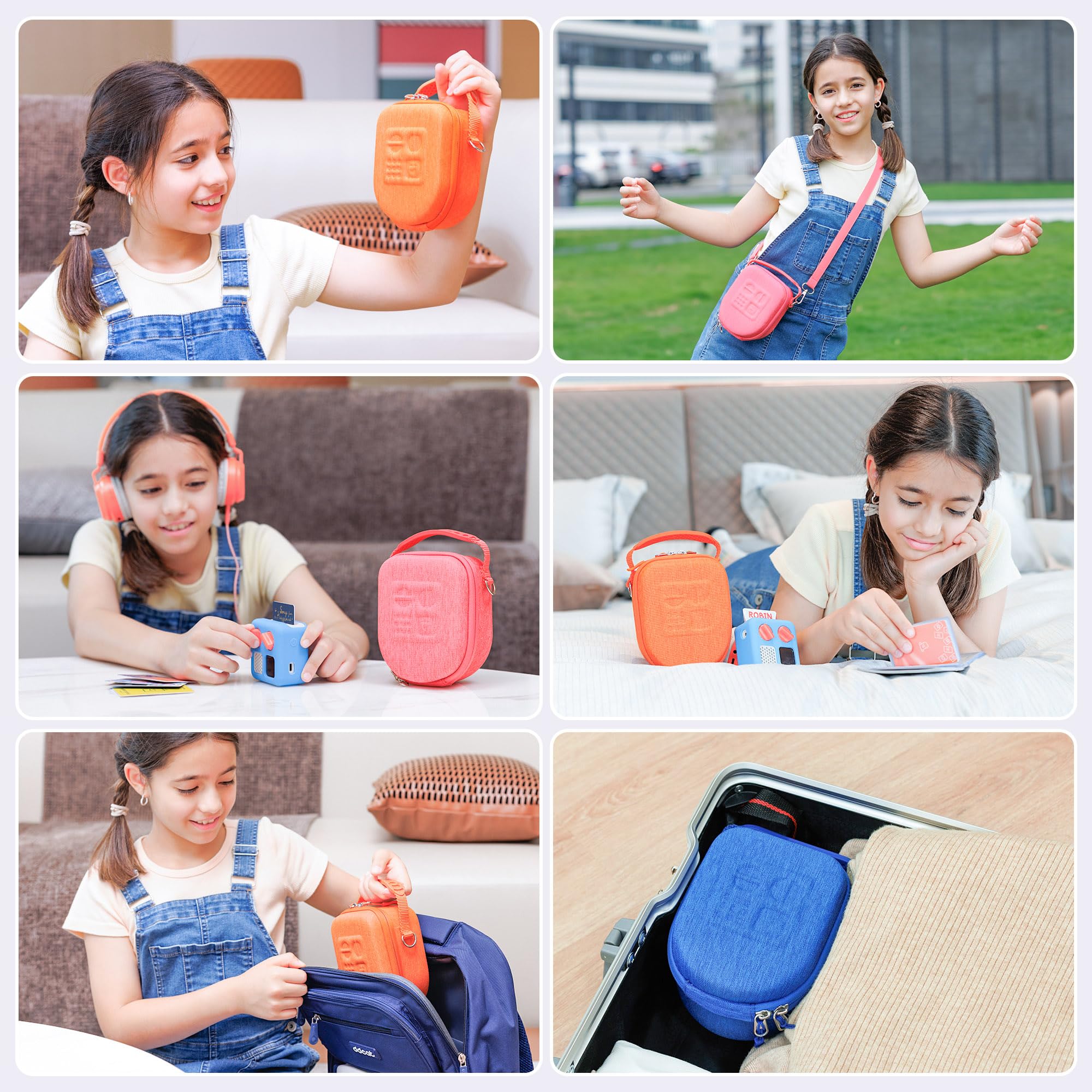 PROfezzion Małe etui podróżne do Yoto Mini, twarda torba do przechowywania EVA Premium z dedykowaną kieszenią na AirTag, dla dzieci, odtwarzacz muzyczny, etui z uchwytem, paskiem na ramię i 1 uchwytem