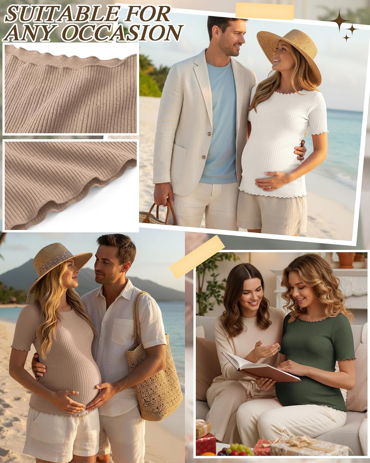 3 Pack Women's Maternity Ribbed Shirts Cotton Short Sleeve Pregnancy Tops Boat Neck Lettuce Trim Mama Clothes - Image 4