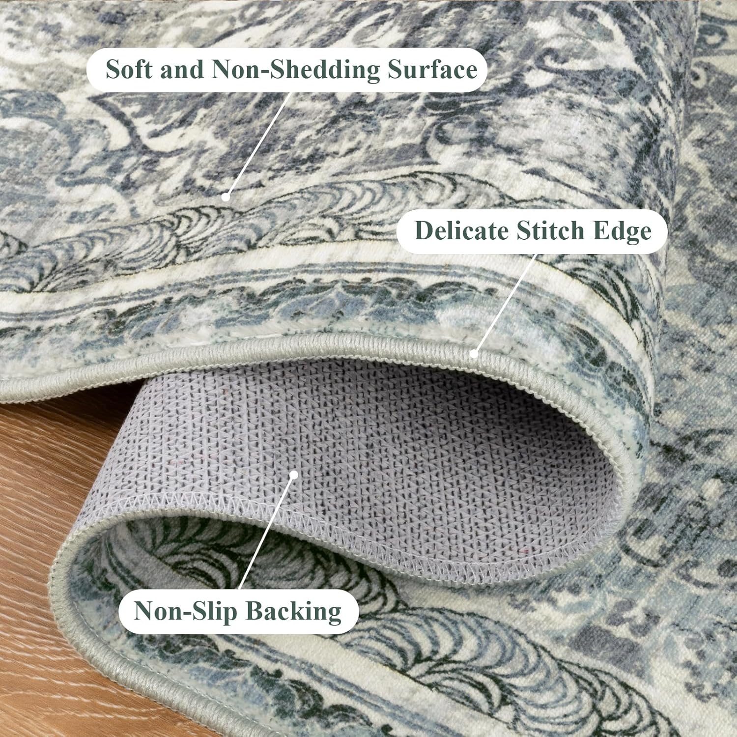 Vaukki Hallway Runner Rug, Vintage Shaggy Soft Laundry Rug Runner, Non Slip Entryway Runner Mat, Washable Farmhouse Kitchen Area Carpet for Bathroom, Entryway and Bedroom (2' X 6', Multi-Blue)
