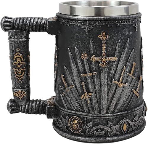 Miniatura 4 de Ebros Gift Gran dragón medieval de hierro trono de espadas y escudo de la heráldica escudo taza de café 14oz beber cerveza Stein Tankard Cup Fantasy