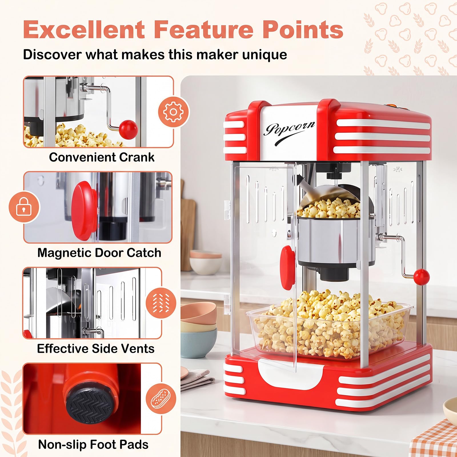 GIANTEX Palomitero Eléctrico, 300 W Máquina de Palomitas de Maíz con Olla de Acero Inoxidable Extraíble, Bandeja de Servicio, Luz Interior, Palomitera de Mesa con Diseño Retro para Fiestas Cine Hogar
