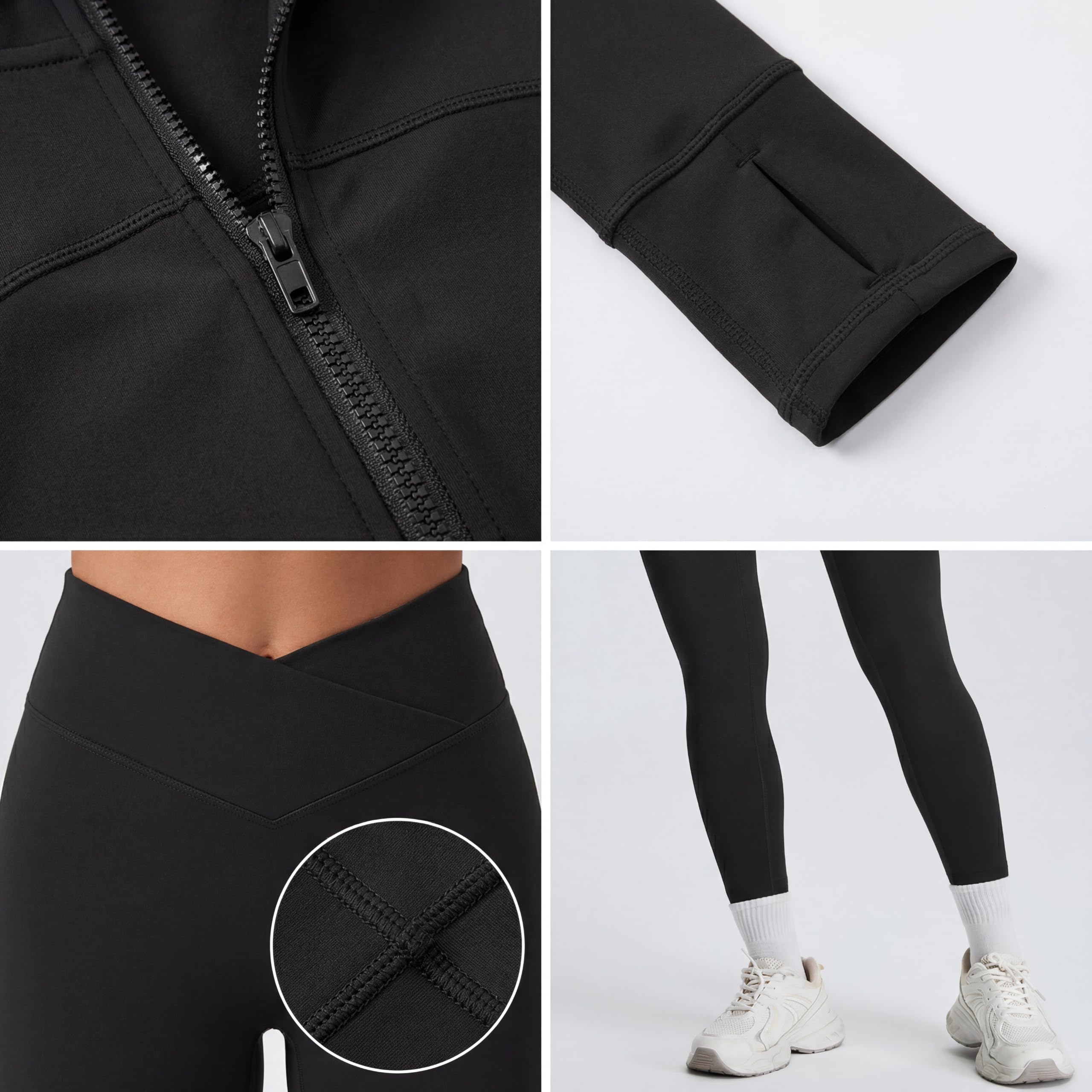 Damskie legginsy do jogi z marszczeniami i suwakiem, z długim rękawem i kurtką, modelujące sylwetkę, zestaw odzieży sportowej, odprowadzający wilgoć