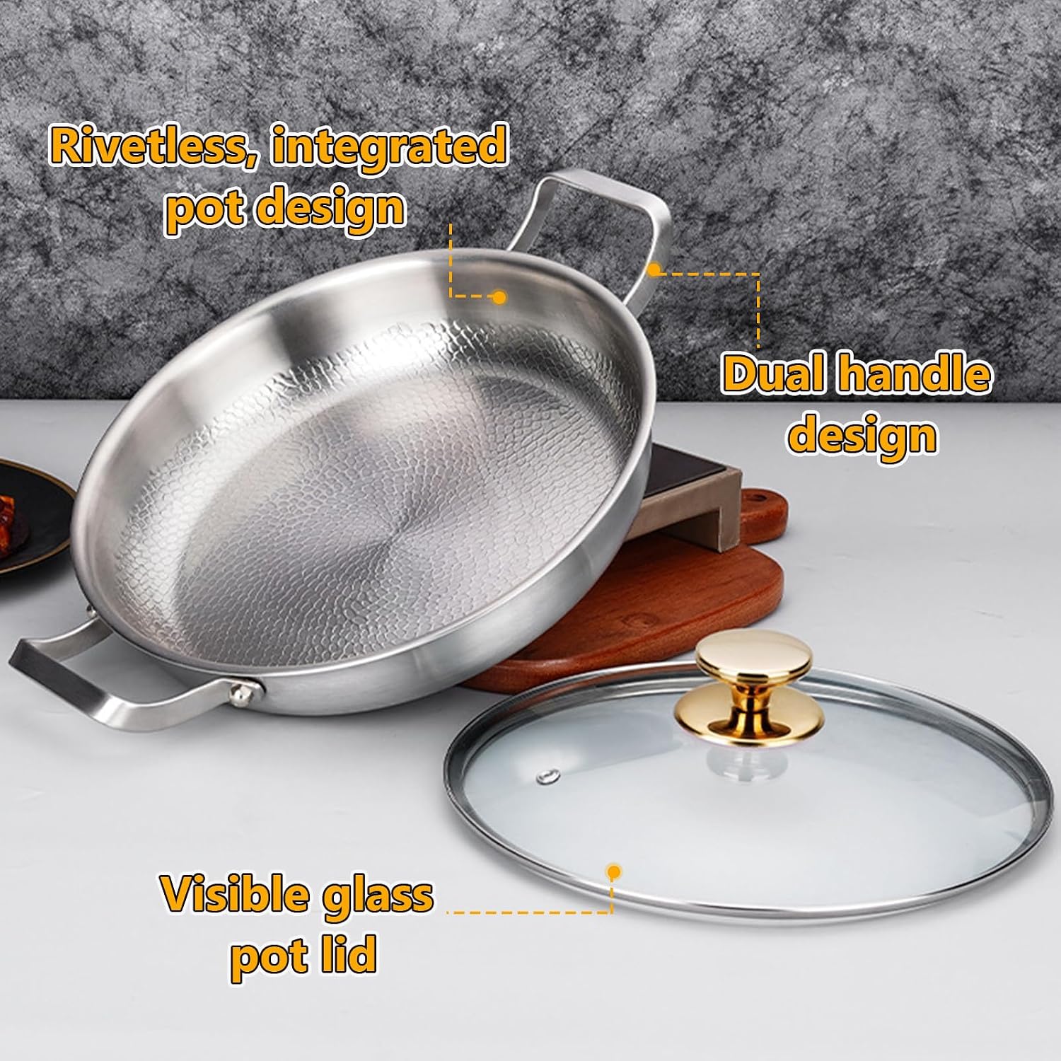 Titanium Pans for Cooking, Upgrade Double Handle Non Stick Titanium Hammered Pan, Ultra-Durable, Scratch-Resistant, Even Heating Skillet, Induction & Oven-Safe, Dishwasher Safe, PFOA Free Cook
