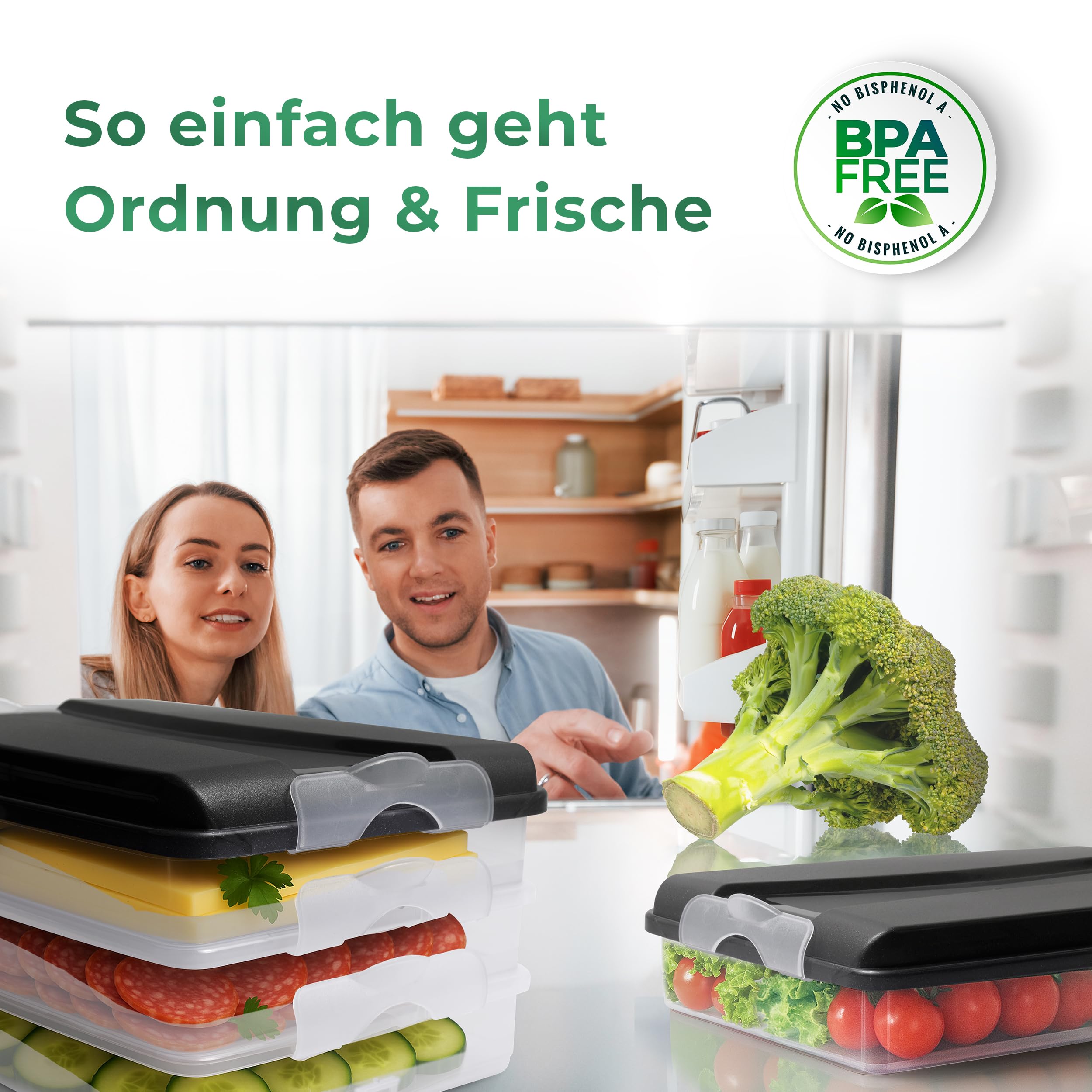 Novaliv Frischhaltedosen (6x klein + 4x groß + 10x Deckel), stapelbar für Kühlschrank & Gefrierfach, Vorratsdosen Set Aufbewahrungsbox Organizer, für Aufschnitt Wurst Käse Obst Gemüse Meal-Prep