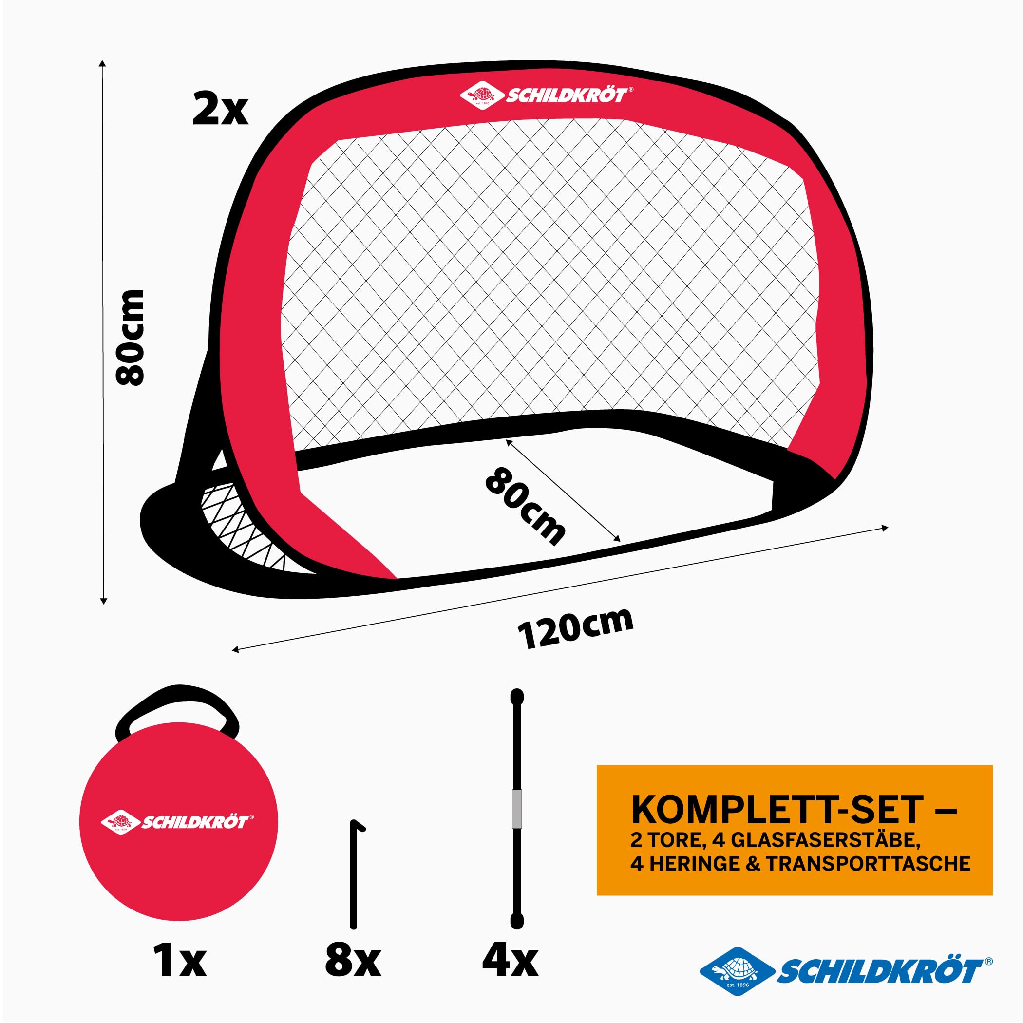 Schildkröt Juego de Porterías Pop-Up , 120 x 80 x 80 cm, Autodesplegable, Transportable, Ahorro de Espacio, Ideal para Fútbol, ​​Hockey, en una Práctica Bolsa, 970988