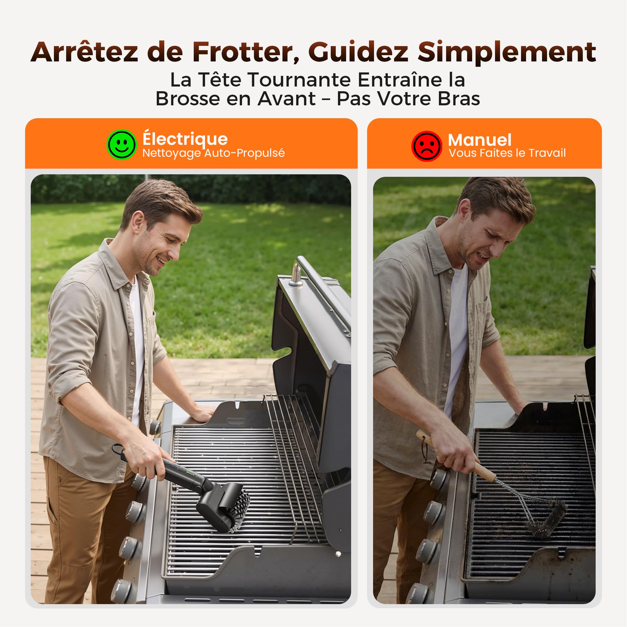 Leebein Brosse Électrique pour Barbecue, 2026 Brosse Électrique Nettoyage 3 Vitesses & Angle Réglable avec 3 Têtes Remplaçables, 150 Min Autonomie, Résistante à l'eau et aux Hautes Températures
