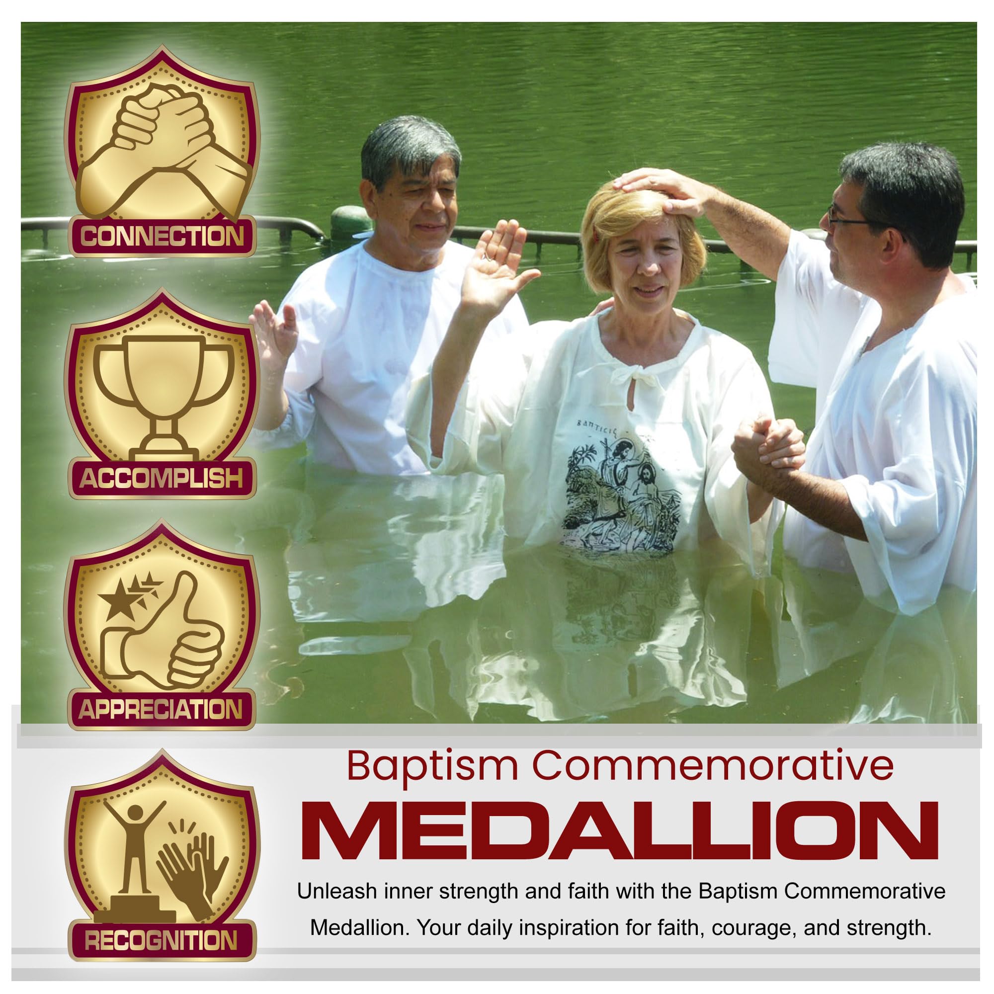 Armor Coin & Emblem - Baptism Commemorative Medallion - Double Sided Solid Bronze Challenge Coin - Hand Painted LDS Design in Clear Vinyl Coin Pouch - 1¾-inch Diameter Baptism Gift 2