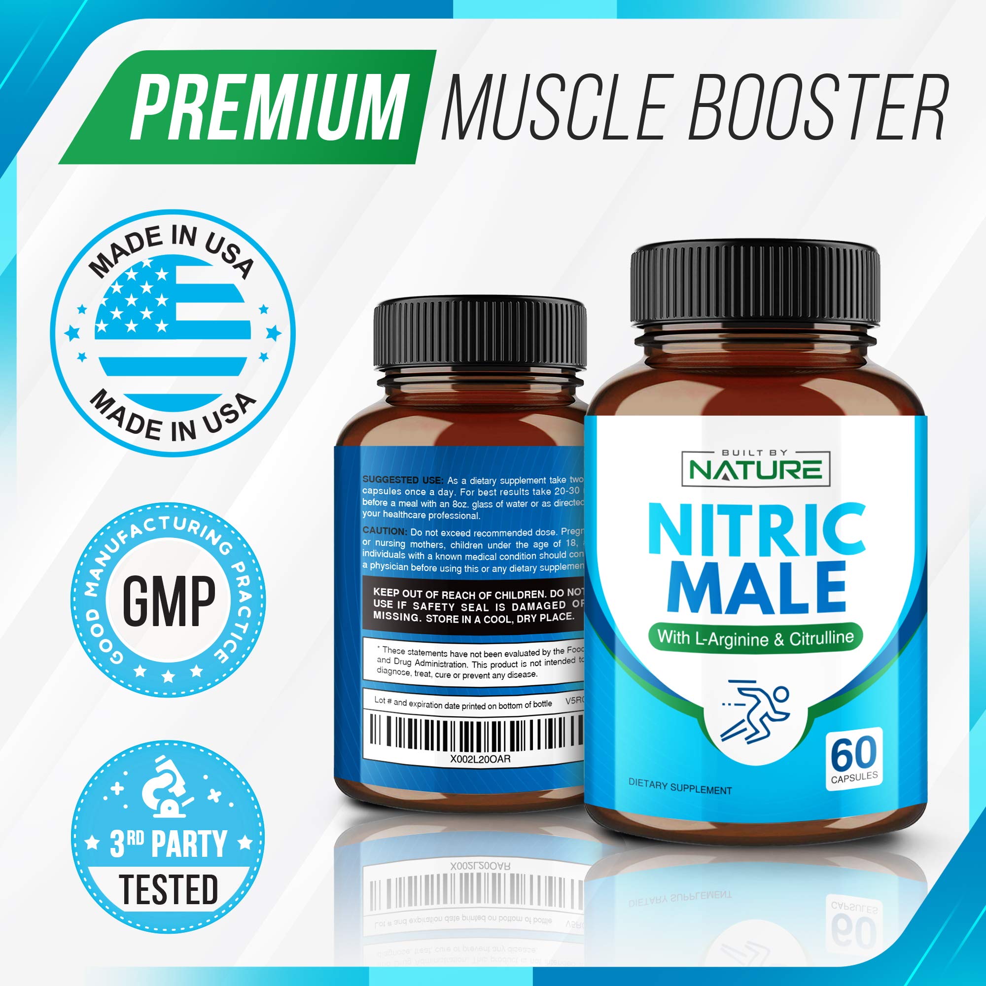 L Arginine Nitric Oxide Supplement N.O. Booster Pills for Men