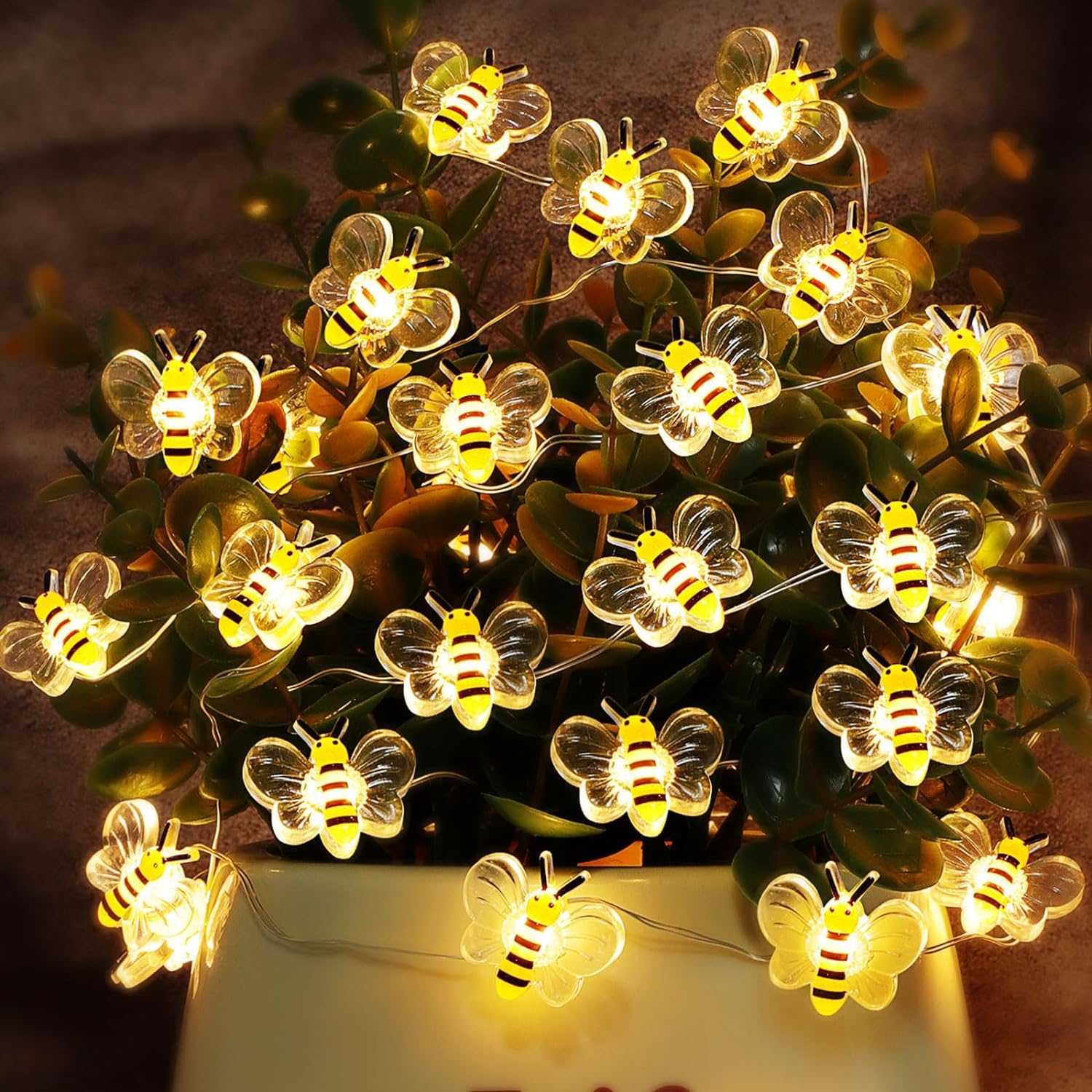 Bee Decor String Lights 10Ft 30 Led Battery Operated Bee Bumble Whimsical Decor Bee Decorations Honey Bee Gifts for DIY, Home, Classroom, Birthday, Kids Room, Garden, Wedding, Party