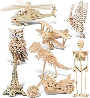 Puzzled 3D Wooden Puzzles Pack of 30 - Wood Craft Construction Model Kits for Kids & Adults of Assorted Random 30 Kits, Educational DIY Toy, Unfinished Crafting Hobby Puzzle to Build & Paint