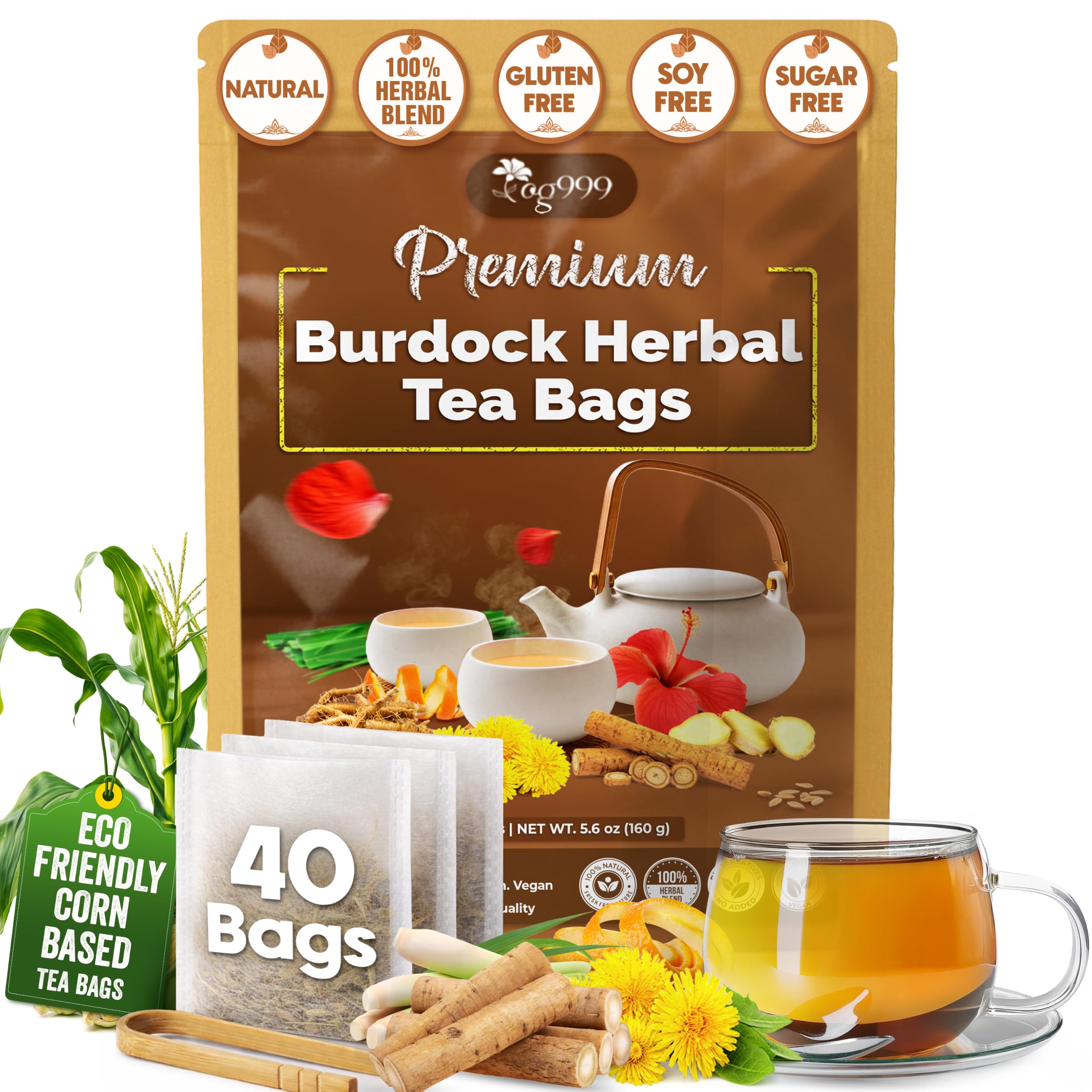 TOG999 Burdock Root Tea Bags, Herbal Burdock Tea, Caffeine-Free, 40 Count Burdock Herbal 40 Bags