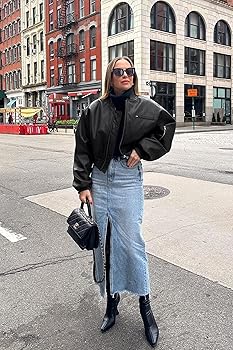 Cicy Bell Womens Faux Leather Bomber Jackets Baseball Collar Zip