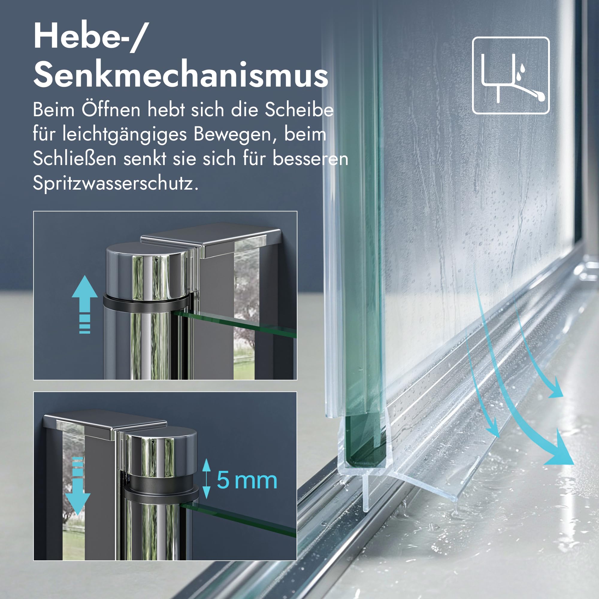 doporro Nischentür Duschtür 90x195cm Duschkabine 6mm ESG-Sicherheitsglas