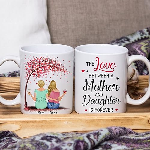 Miniatura 2 de Taza de café personalizada con Avatares, nombres (madre e hija) con texto en inglés "Happy Mother's Day The Love Between A Mother And Daughter Is