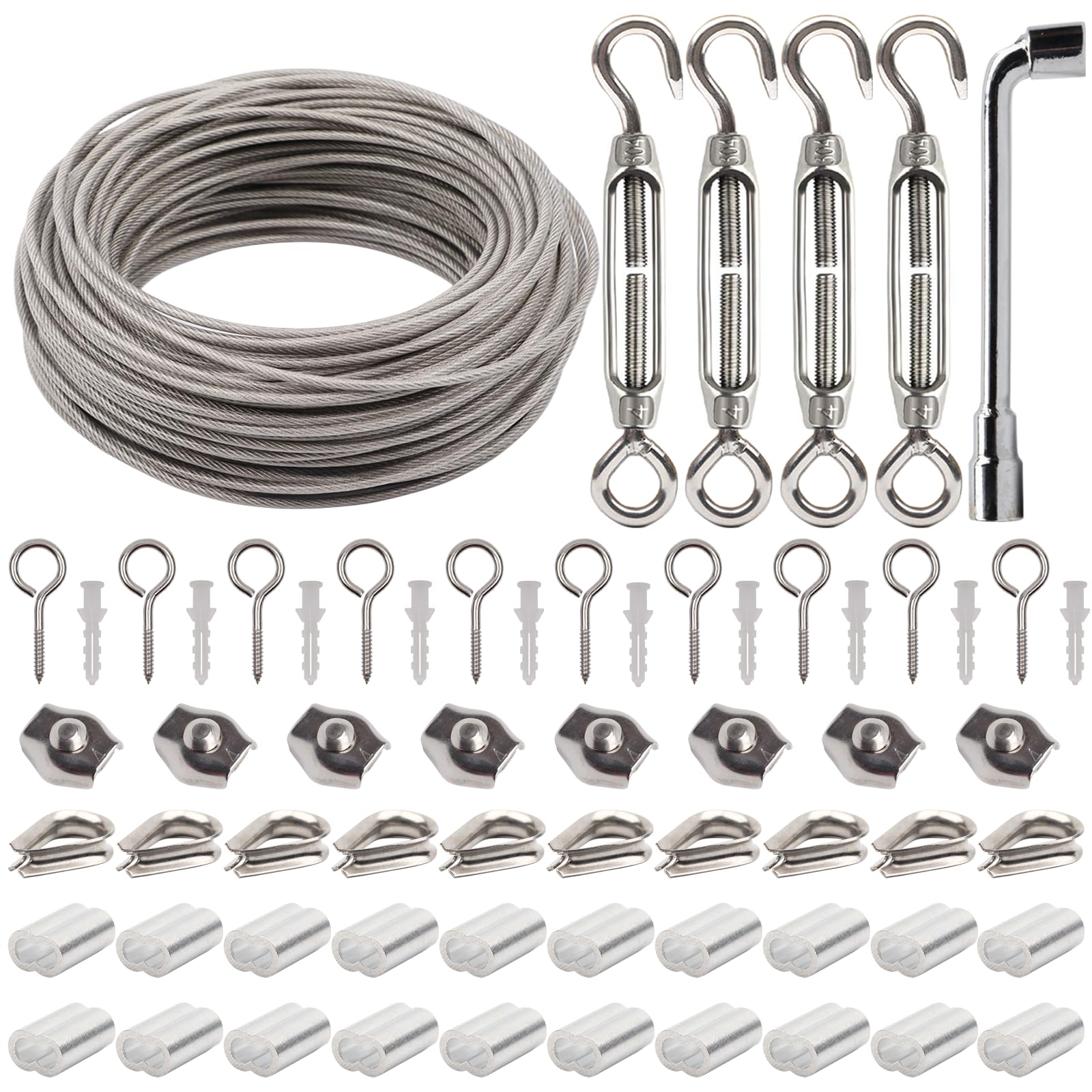 Lot de 64 câbles en acier inoxydable 304, 35 m d'épaisseur, 3 mm, pour plantes grimpantes, corde à rideau, clôture