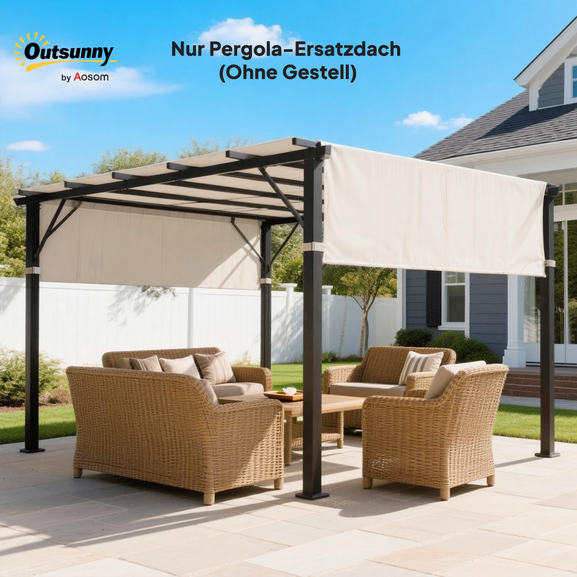 Outsunny Ersatzdach für Pergola 488 x 122 cm mit UV-Schutz, Sonnensegel für Terrassenüberdachung, Ersatz-Dachplane für 3 x 3 m Pavillon