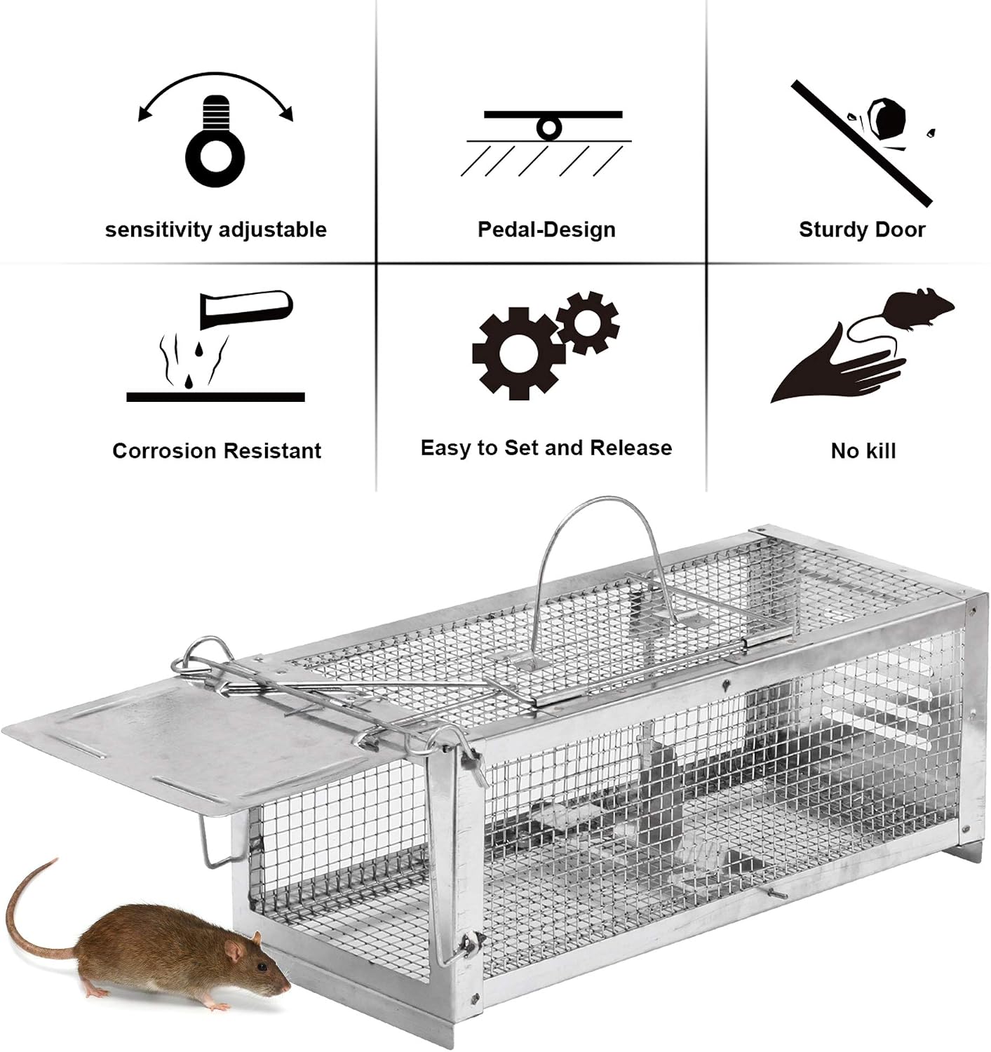 RatzFatz Mouse Trap Humane Live Animal Cage, Catch and Release Mice, Rats, Chipmunks and Other Rodents, Sensitivity Adjustable, Pedal Design