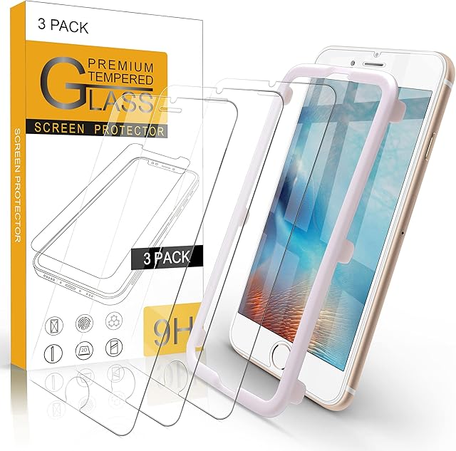 Arae [3 Pack Screen Protector for iPhone 6/ iPhone 6s/ iPhone 7/ iPhone 8 4.7 Inch, Tempered Glass with Alignment Frame Bubble-Free Anti-Scratch HD Clear