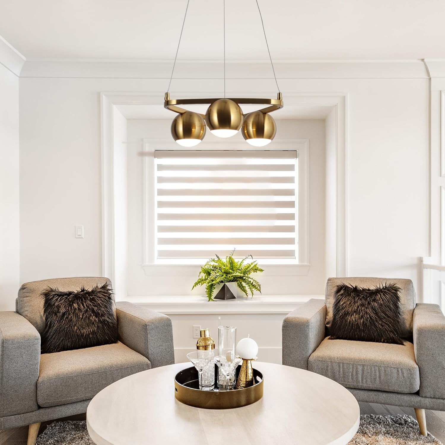KSANA Gold Chandelier, Modern 3-Light LED Chandelier Light Fixture with Electroplating Brass Finish for Dining Room, Kitchen Island and Foyer 840 LM, 3045 K